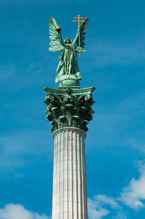Column of Millennium monument at the Heroes Square in Budapest, Hungaryの写真素材