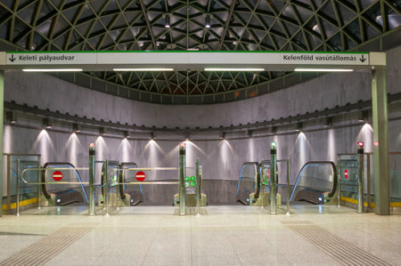BUDAPEST, HUNGARY- JUNE 05, 2017: Entrance to Bikas Park station from metro line fourのeditorial素材