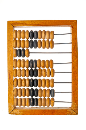 Old grunge abacus closeup on white backgroundの写真素材