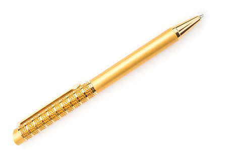 A gold pen isolated on white backgroundの写真素材