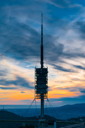 BARCELONA,SPAIN - DECEMBER 31, 2017: TV tower located on the Tibidabo hill in sunsetのeditorial素材