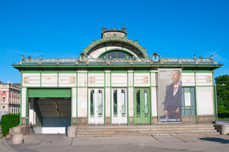 VIENNA, AUSTRIA - JUNE 07, 2017: Subway entrance pavilion at the Karlsplatzのeditorial素材