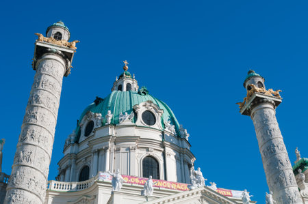 VIENNA, AUSTRIA - JUNE 07, 2017: View of famous Saint Charles's Church (Wiener Karlskirche) at Karlsplatzのeditorial素材