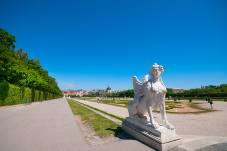 VIENNA, AUSTRIA - JUNE 07, 2017: Statue Sphinx in garden of Belvedere Parkのeditorial素材