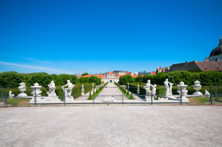 VIENNA, AUSTRIA - JUNE 07, 2017: View on Lower Belvedere Palace and garden in bright sunny dayのeditorial素材