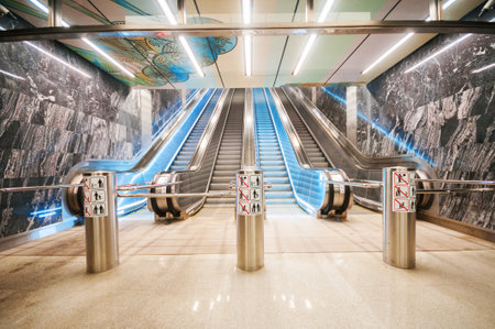 MOSCOW, RUSSIA - MARCH 09, 2018: Interior of metro station Petrovsky Parkのeditorial素材