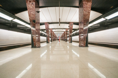 MOSCOW, RUSSIA - MARCH 09, 2018: Interior of metro station Khoroshevskayaのeditorial素材