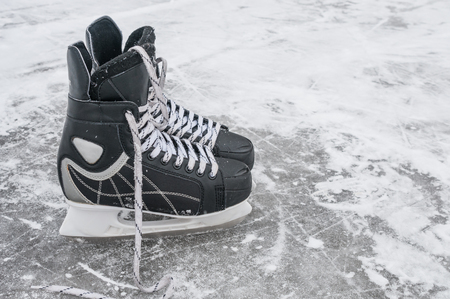 Pair skates on the skating rinkの写真素材