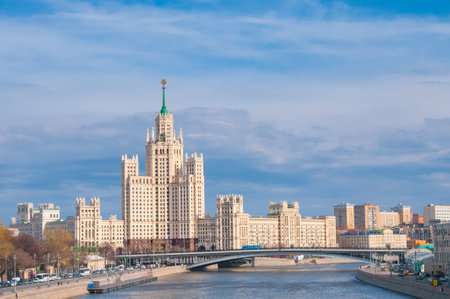 MOSCOW, RUSSIA- APRIL 23, 2018: Skyscraper at the River Moscow embankment in downtownのeditorial素材
