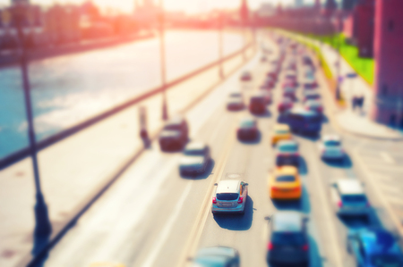 Blurred traffic jam in downtownの写真素材