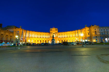 VIENNA, AUSTRIA - JUNE 11, 2018: Famous Hofburg Imperial Palace and memorial Prinz Eugen at nightのeditorial素材