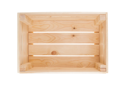 Top view at empty wooden box on white background