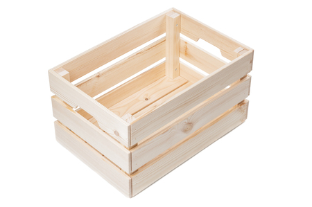 Empty wooden box isolated on white backgroundの写真素材