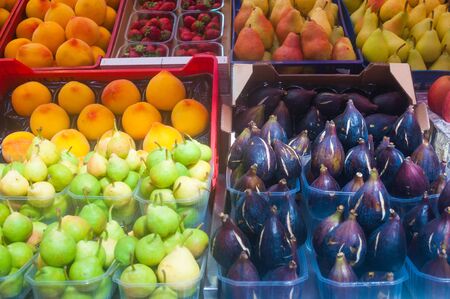 Fresh fruit on market stallの写真素材