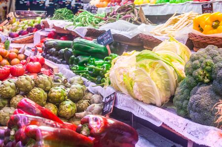 Assortment of vegetables on market stall