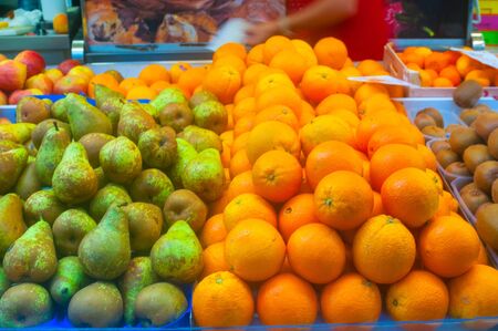 Fresh fruits on market stallの写真素材