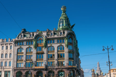 Saint Petersburg, Russia - August 16, 2020: Singer House (House of Book) on Nevsky Prospektのeditorial素材