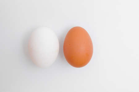 Two eggs close up on white backgroundの写真素材