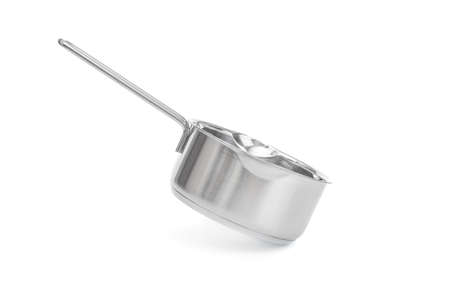 Steel saucepan isolated on white backgroundの写真素材