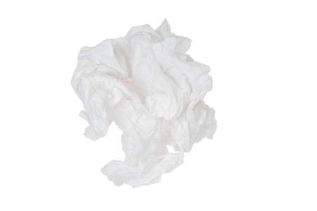 Crumpled paper ball close up on white backgroundの写真素材