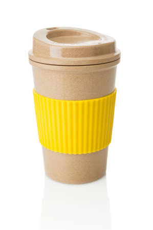 Takeaway coffee cup close up on white backgroundの写真素材