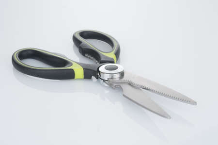Scissors close up on a white backgroundの写真素材