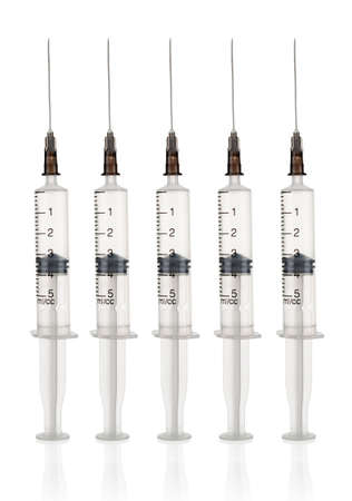 Few medical syringes close up isolated on white backgroundの写真素材