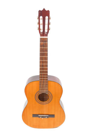 Acoustic guitar close up isolated on white backgroundの写真素材