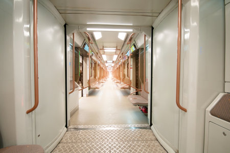 Interior of a modern subway carriageのeditorial素材