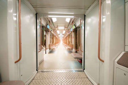 Interior of a modern subway carriageの写真素材