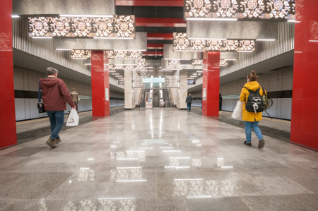 Moscow, Russia - May 06, 2022: Interior of the subway station Michurinsky Prospectのeditorial素材