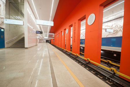 Moscow, Russia - May 06, 2022: Interior of the subway station Davydkovoのeditorial素材