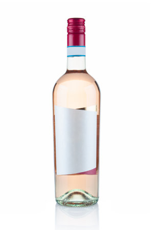 Rose wine bottle close up isolated on white backgroundの写真素材