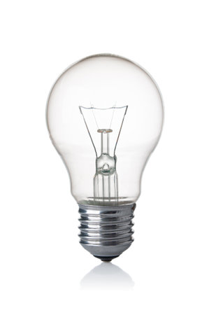 Light bulb close up isolated on a white backgroundの写真素材