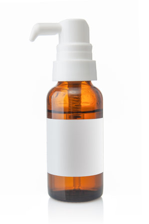 Nasal spray bottle close up isolated on white backgroundの写真素材