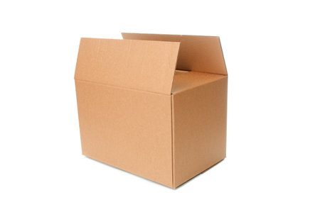 Open cardboard box close up isolated on a white backgroundの写真素材