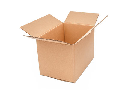 Open cardboard box close up isolated on a white backgroundの写真素材