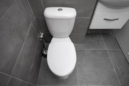 Ceramic toilet bowl in a restaurant. View from aboveの写真素材