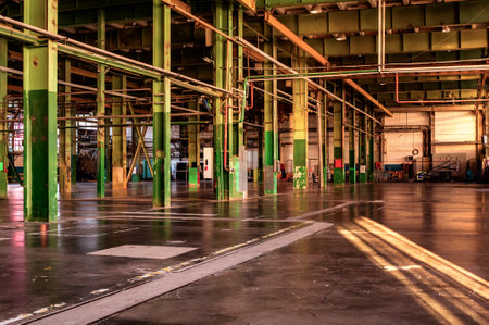 Interior of empty old abandoned factoryの写真素材