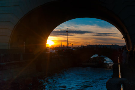 View on Winter Canal (Zimnyaya Kanavka) at sunset in Saint Petersburg, Russiaの写真素材