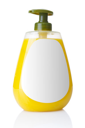 Liquid soap in plastic bottle isolated on white backgroundの写真素材