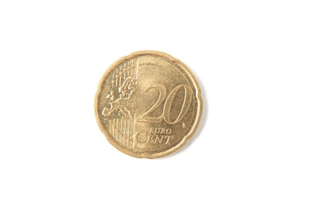 Twenty euro cent closeup on white backgroundの写真素材