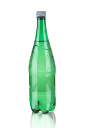 Soda drink bottle close up isolated on white backgroundの写真素材