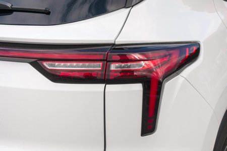 Stoplight close up on a modern carの写真素材