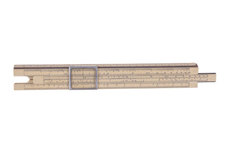 Vintage logarithm ruler isolated on a white backgroundの写真素材