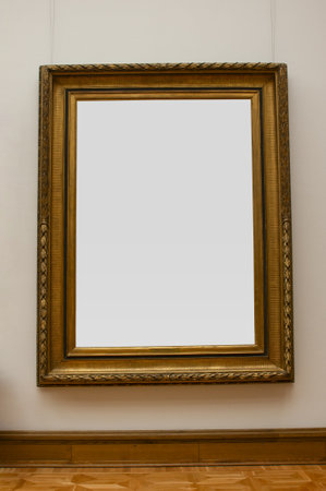 Antique carved picture frame with gray copy space in galleryの写真素材