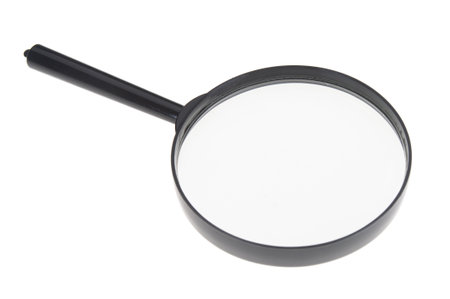 Magnifying lens close up on a white backgroundの写真素材