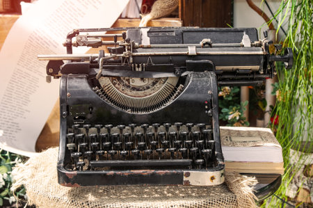 Vintage, antique typewriter and printed sheetの写真素材