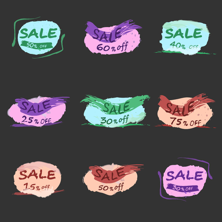 Sale banner set, 15-75 percent off. Abstract artistic brush strokesのイラスト素材