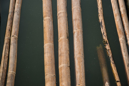bamboo stick walkpath in dirty turbid waterの写真素材